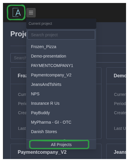 Project Switching Menu